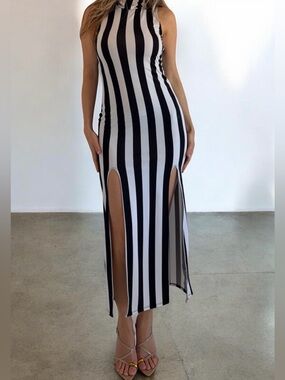 Vtg Indie Sleaze Striped Maxi Dress Vintage 90s/00s vibes Y2K Mob Wife Sz Small